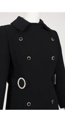 1960s Rhinestone Button Black Wool Double-Breasted Maxi Coat