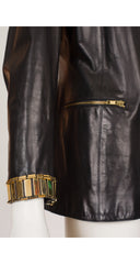 1992 S/S Gold-Tone Cuff Black Leather Zip-Up Jacket