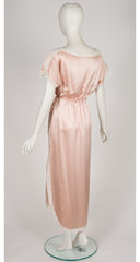1980s Blush Silk Lace Trim Nightgown & Peignoir Lingerie Set