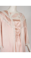 1980s Blush Silk Lace Trim Nightgown & Peignoir Lingerie Set