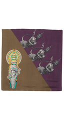 1950s Deity Print Olive & Aubergine Silk Twill Scarf