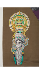 1950s Deity Print Olive & Aubergine Silk Twill Scarf