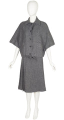 1970s Gray Herringbone Wool Capelet Three-Piece Set