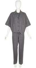 1970s Gray Herringbone Wool Capelet Three-Piece Set