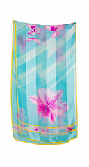 1990s Orchid Zig-Zag Print Blue Silk Long Scarf