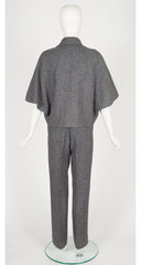 1970s Gray Herringbone Wool Capelet Three-Piece Set