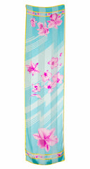 1990s Orchid Zig-Zag Print Blue Silk Long Scarf
