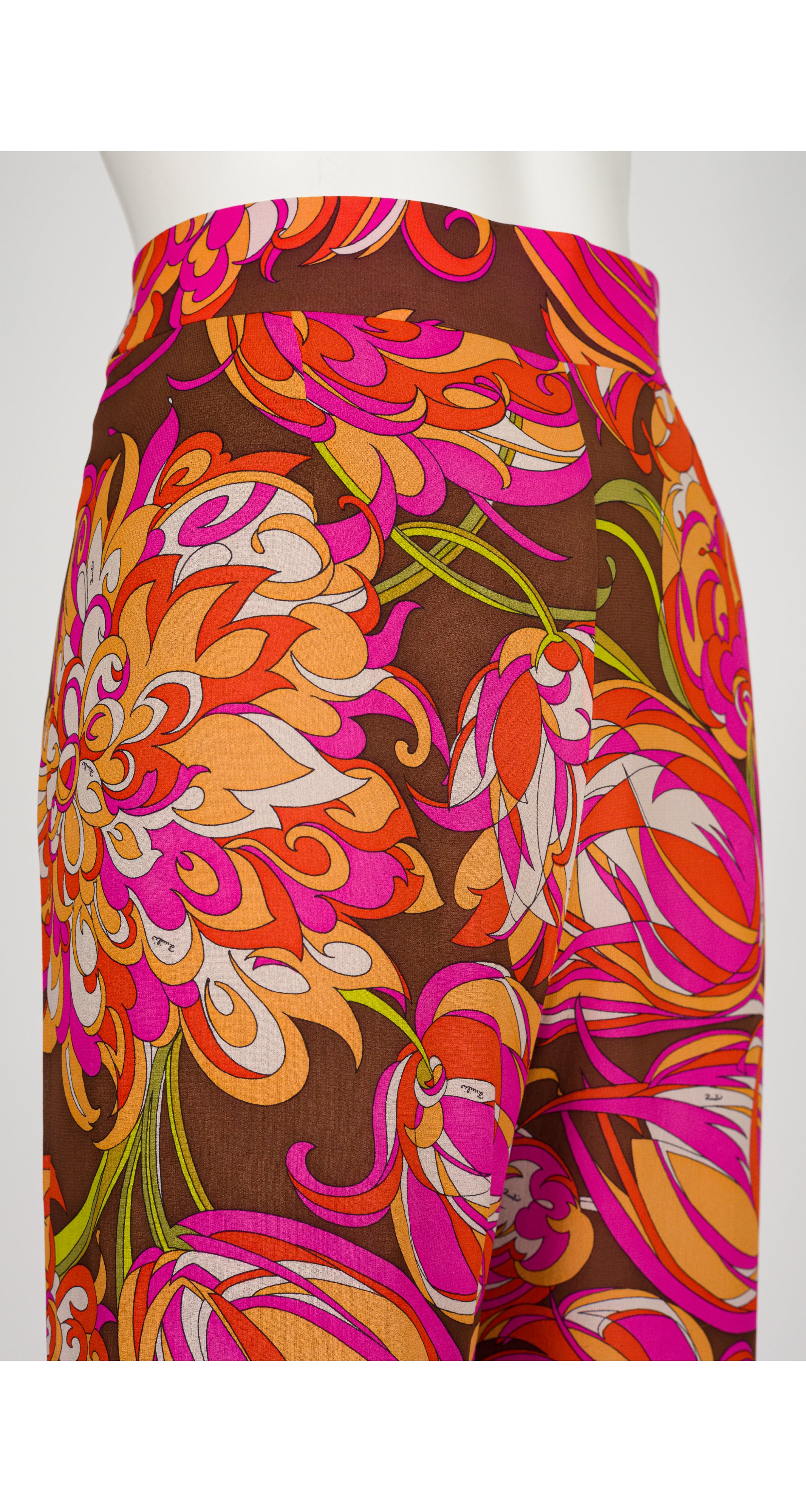 1970s Floral Print Silk Chiffon Wide Leg Pants