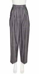 1980s Pinstripe Gray Raw Silk Pleated Trousers