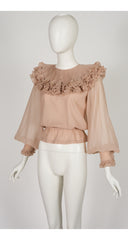 1970s Rose Taupe Pierrot Collar Balloon Sleeve Blouse