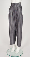 1980s Pinstripe Gray Raw Silk Pleated Trousers