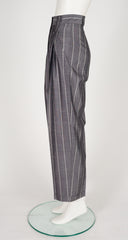 1980s Pinstripe Gray Raw Silk Pleated Trousers