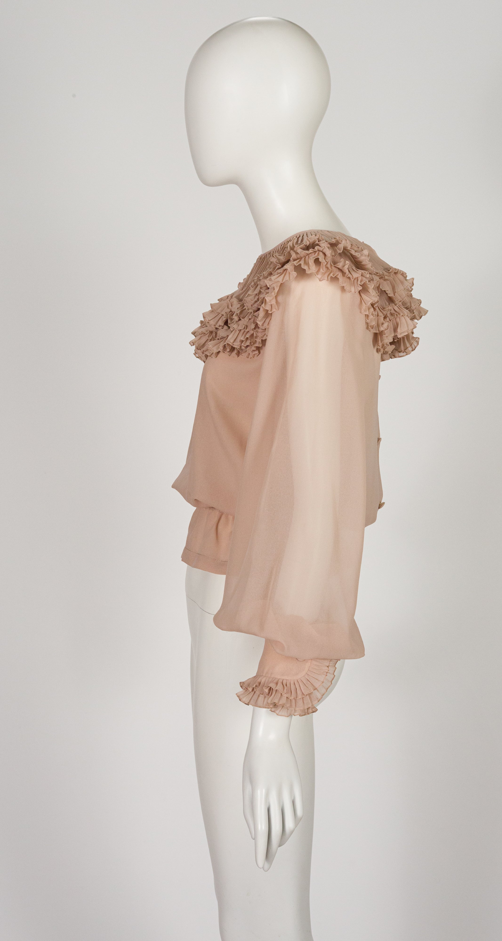1970s Rose Taupe Pierrot Collar Balloon Sleeve Blouse