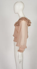 1970s Rose Taupe Pierrot Collar Balloon Sleeve Blouse