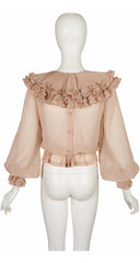1970s Rose Taupe Pierrot Collar Balloon Sleeve Blouse