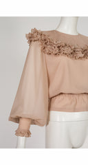 1970s Rose Taupe Pierrot Collar Balloon Sleeve Blouse