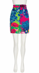 1990s Vibrant Floral Print Faille Mini Skirt