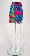 1990s Vibrant Floral Print Faille Mini Skirt