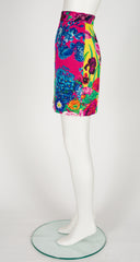 1990s Vibrant Floral Print Faille Mini Skirt