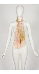 1990s Leopard & Bird Print Pink Silk Chiffon Long Scarf