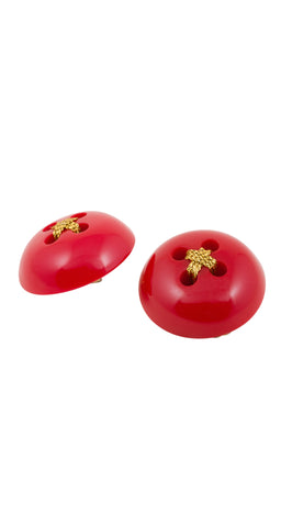 1980s Red Button Clip-On Earrings