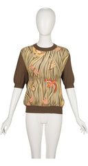 1980s Bird & Insect Print Silk & Cotton Knit Short Sleeve Top