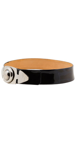 1960s Space Age Silver Buckle Black Patent Leather Belt
