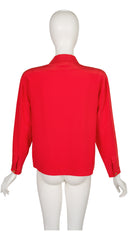 1986 S/S Red Silk Double-Breasted Collared Blouse