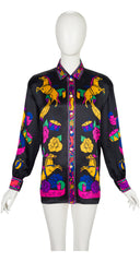 1992 F/W Circus Print Black Silk Button-Up Blouse