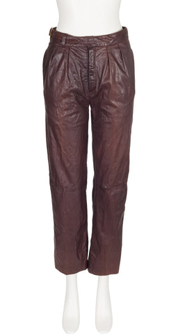 1980s Brown Leather Straight-Leg Buckle Pants