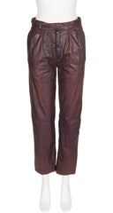 1980s Brown Leather Straight-Leg Buckle Pants