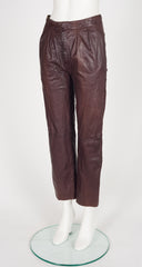 1980s Brown Leather Straight-Leg Buckle Pants