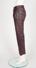1980s Brown Leather Straight-Leg Buckle Pants