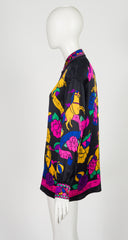 1992 F/W Circus Print Black Silk Button-Up Blouse
