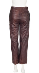 1980s Brown Leather Straight-Leg Buckle Pants