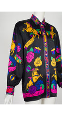 1992 F/W Circus Print Black Silk Button-Up Blouse