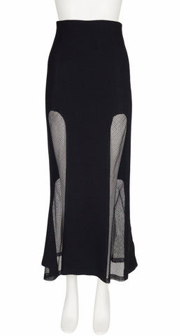1993-94 F/W Sheer Net Panel Black Wool Skirt