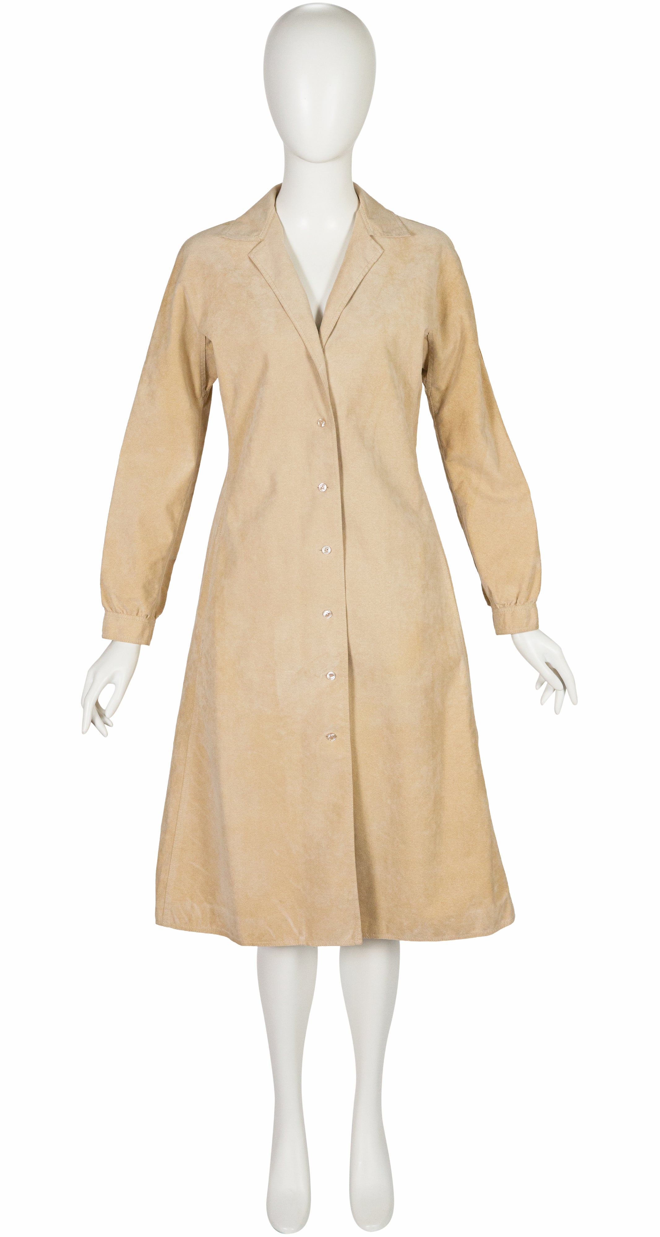 1970s Beige Ultrasuede Collared Coat Dress