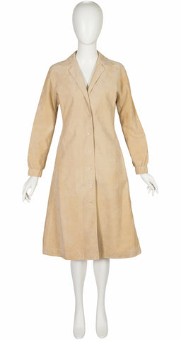 1970s Beige Ultrasuede Collared Coat Dress