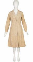 1970s Beige Ultrasuede Collared Coat Dress