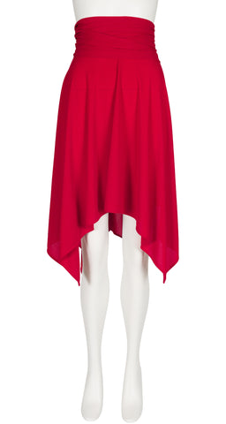 1990s Red Jersey Handkerchief Hem Convertible Dress