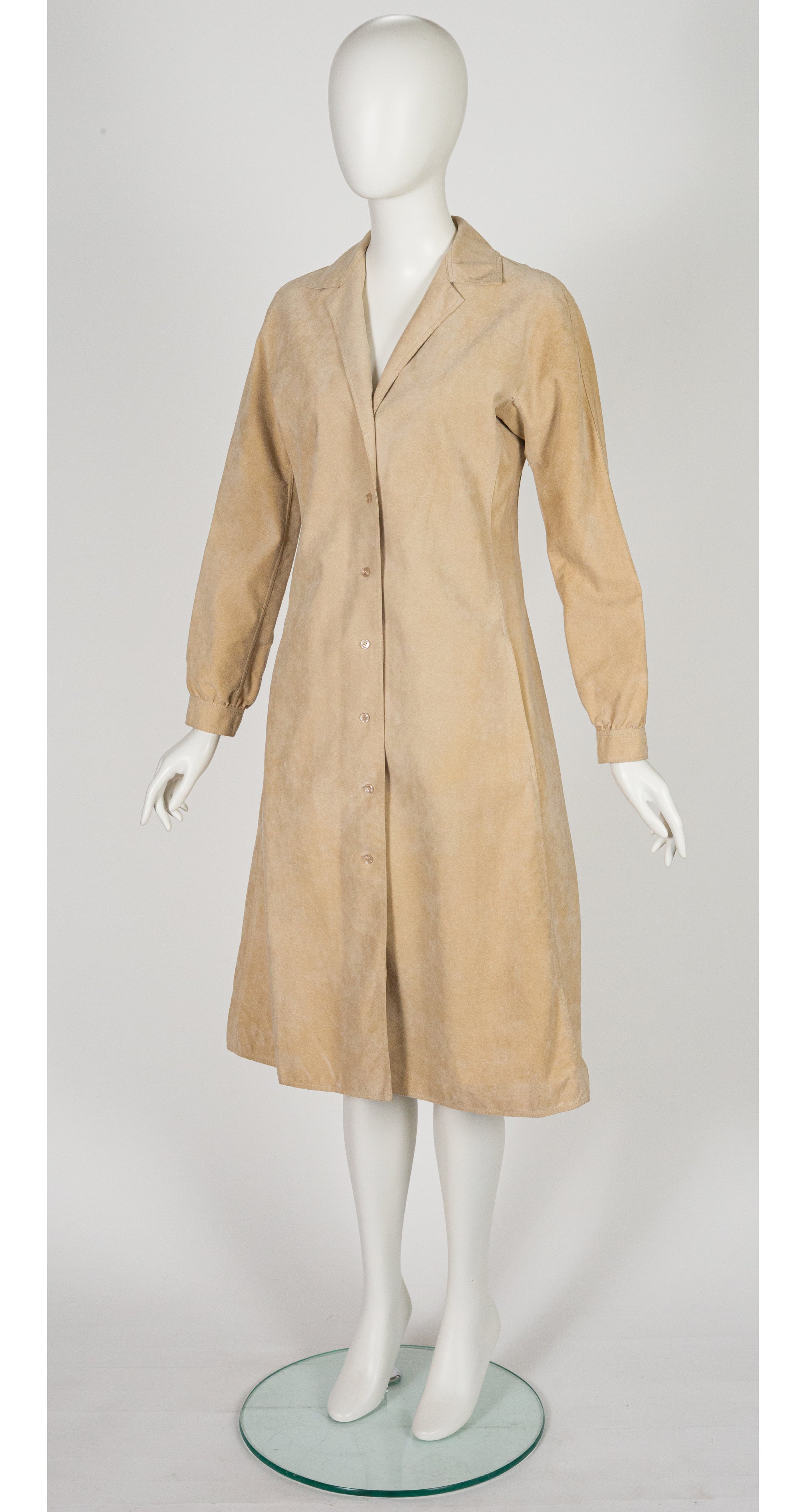 1970s Beige Ultrasuede Collared Coat Dress