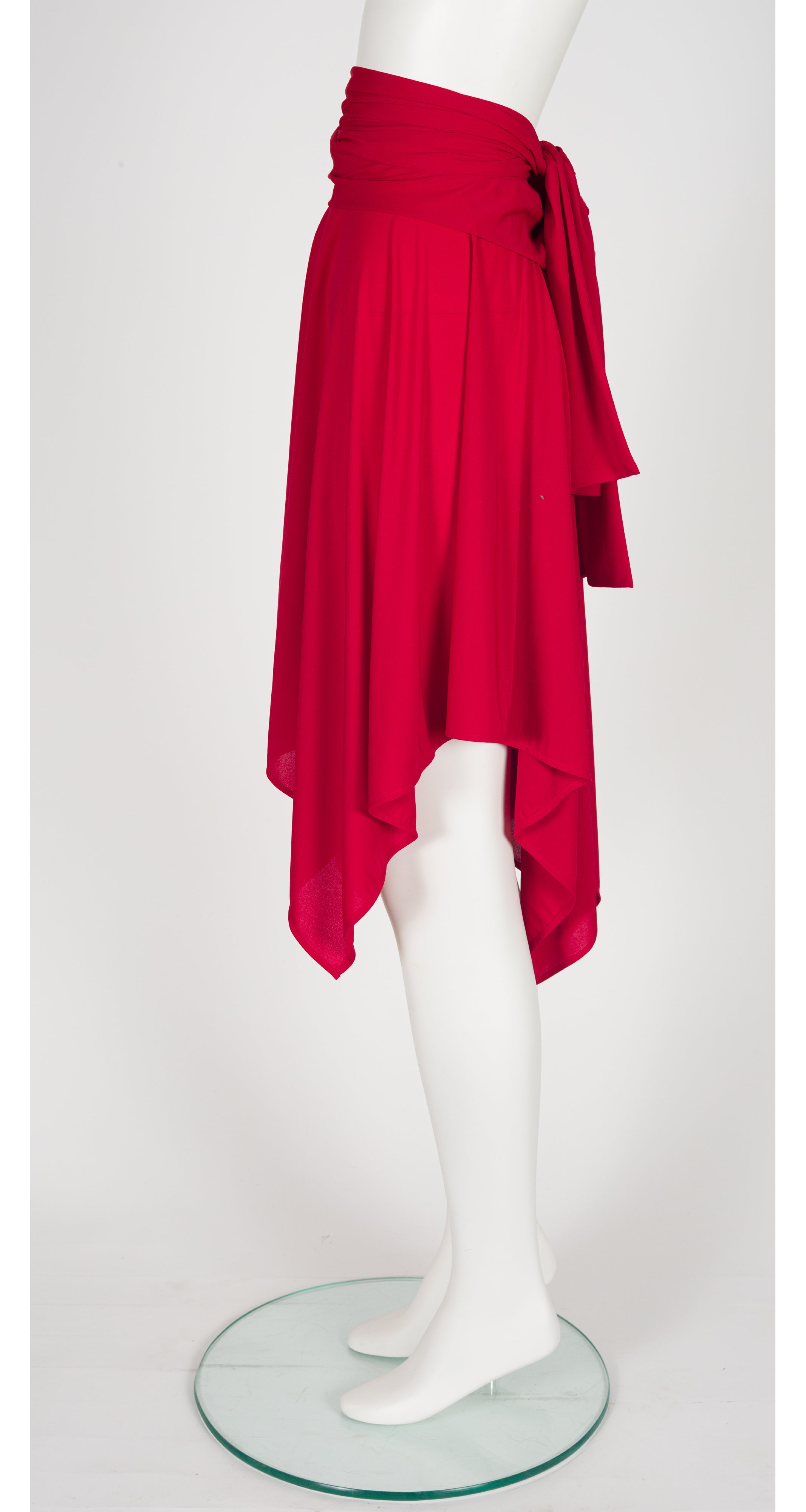 1990s Red Jersey Handkerchief Hem Convertible Dress