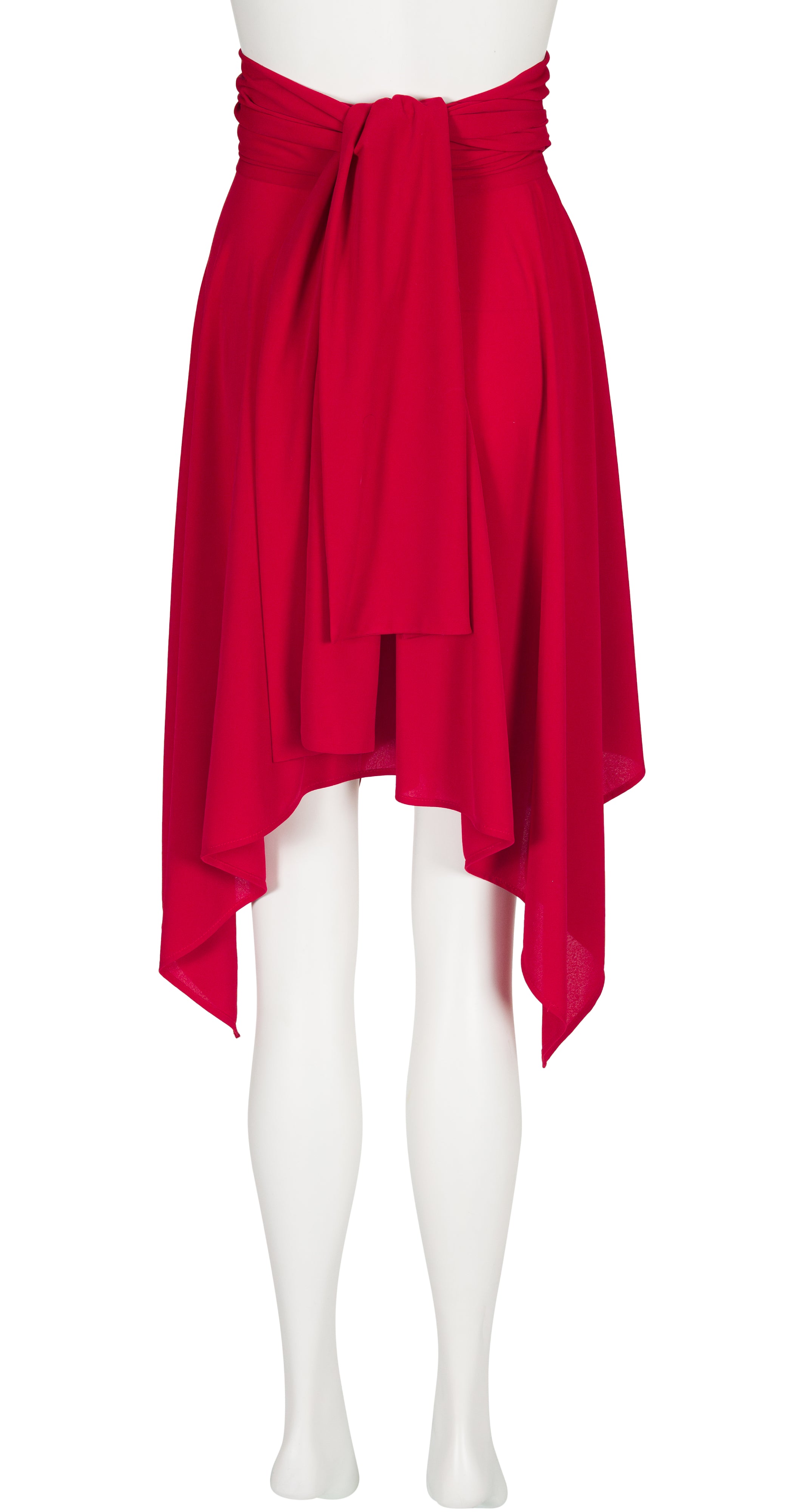 1990s Red Jersey Handkerchief Hem Convertible Dress