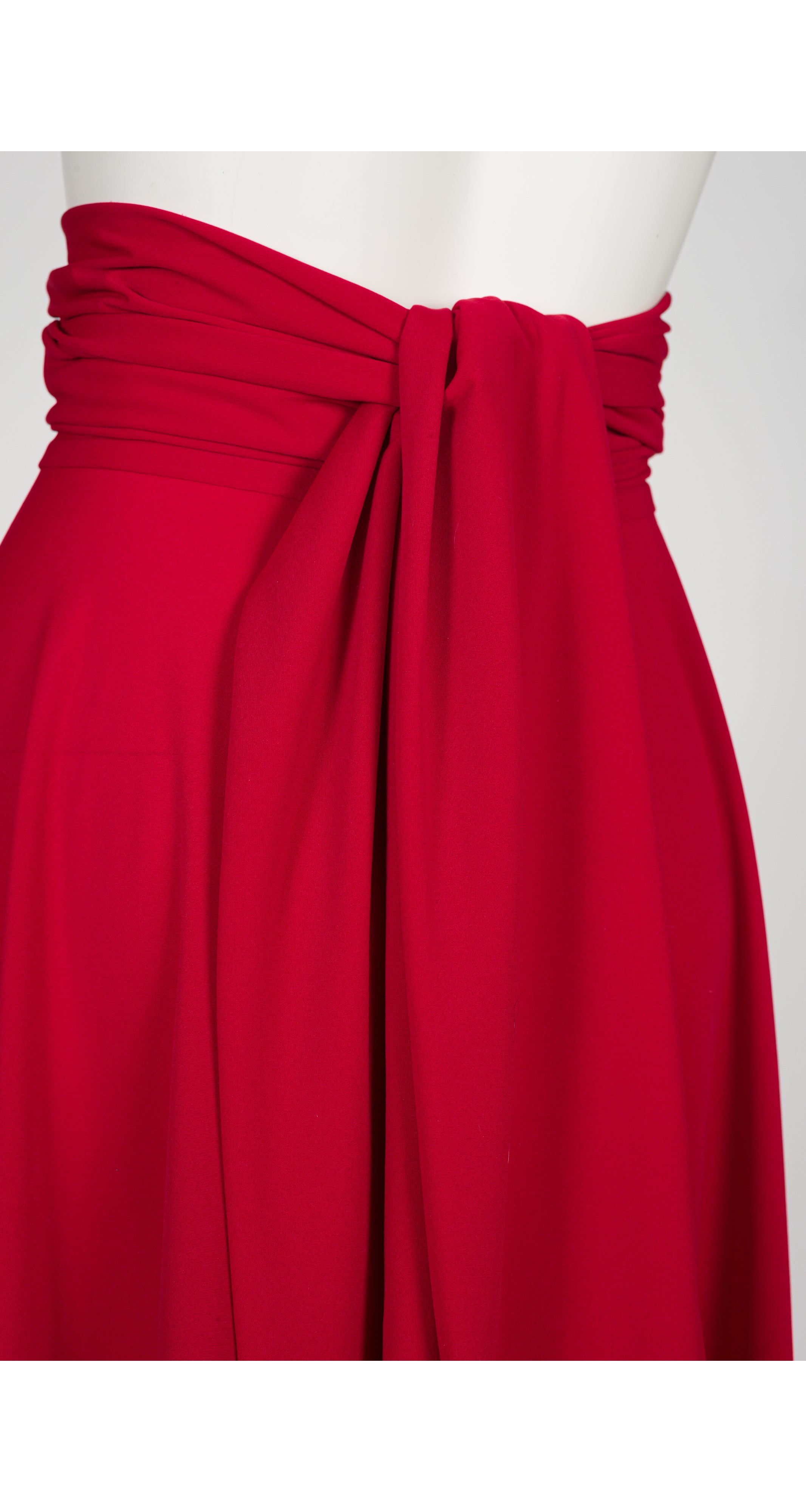 1990s Red Jersey Handkerchief Hem Convertible Dress