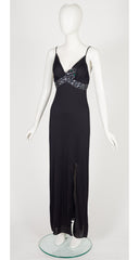 1970s Sequin Snake Black Jersey Evening Dress