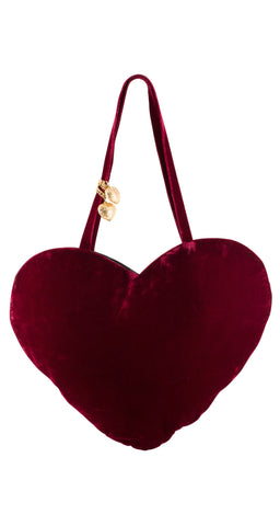 1980s Heart-Shaped Red Velvet Oversized Shoulder Bag