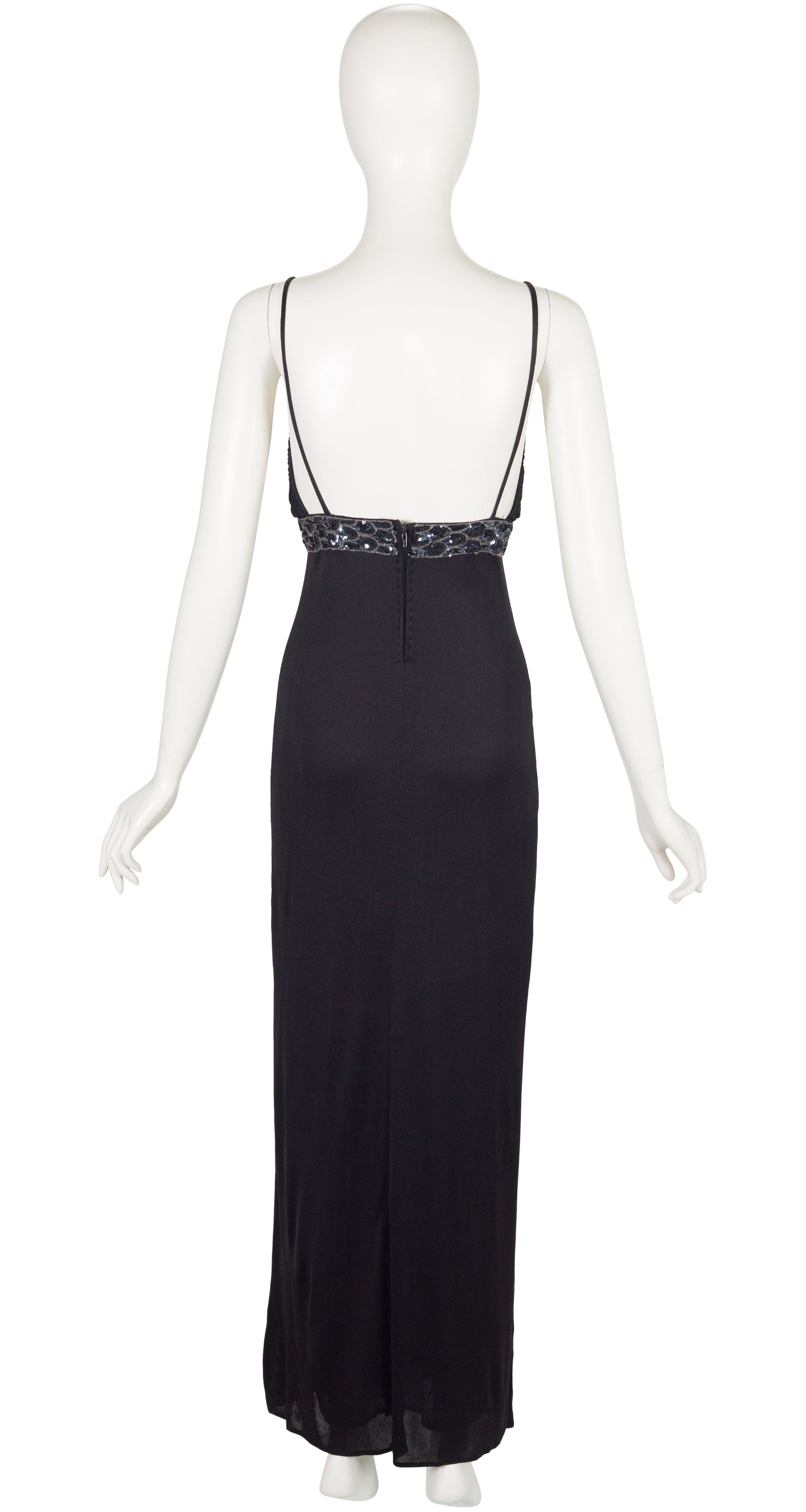 1970s Sequin Snake Black Jersey Evening Dress