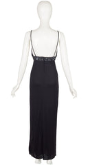 1970s Sequin Snake Black Jersey Evening Dress