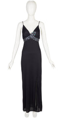 1970s Sequin Snake Black Jersey Evening Dress